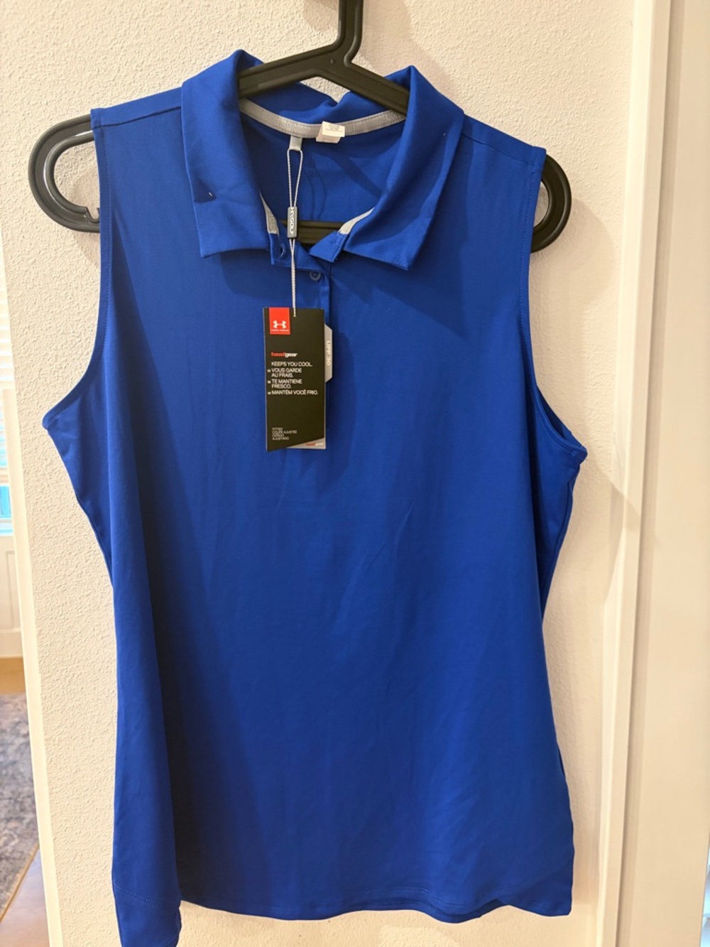 NEW Under Armour Golf Polo Shirt Womens XL Blue Heat Gear UPF 30 sleeveless